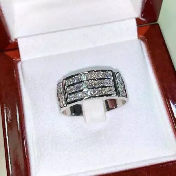 New Unisex 925 Silver Party Diamond Ring - Picture 2 of 5